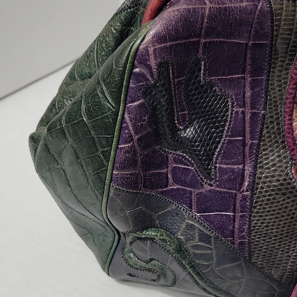 Vintage Sharif Multicolor Leather Satchel in Green, Purple and Burgundy - Picture 7 of 14